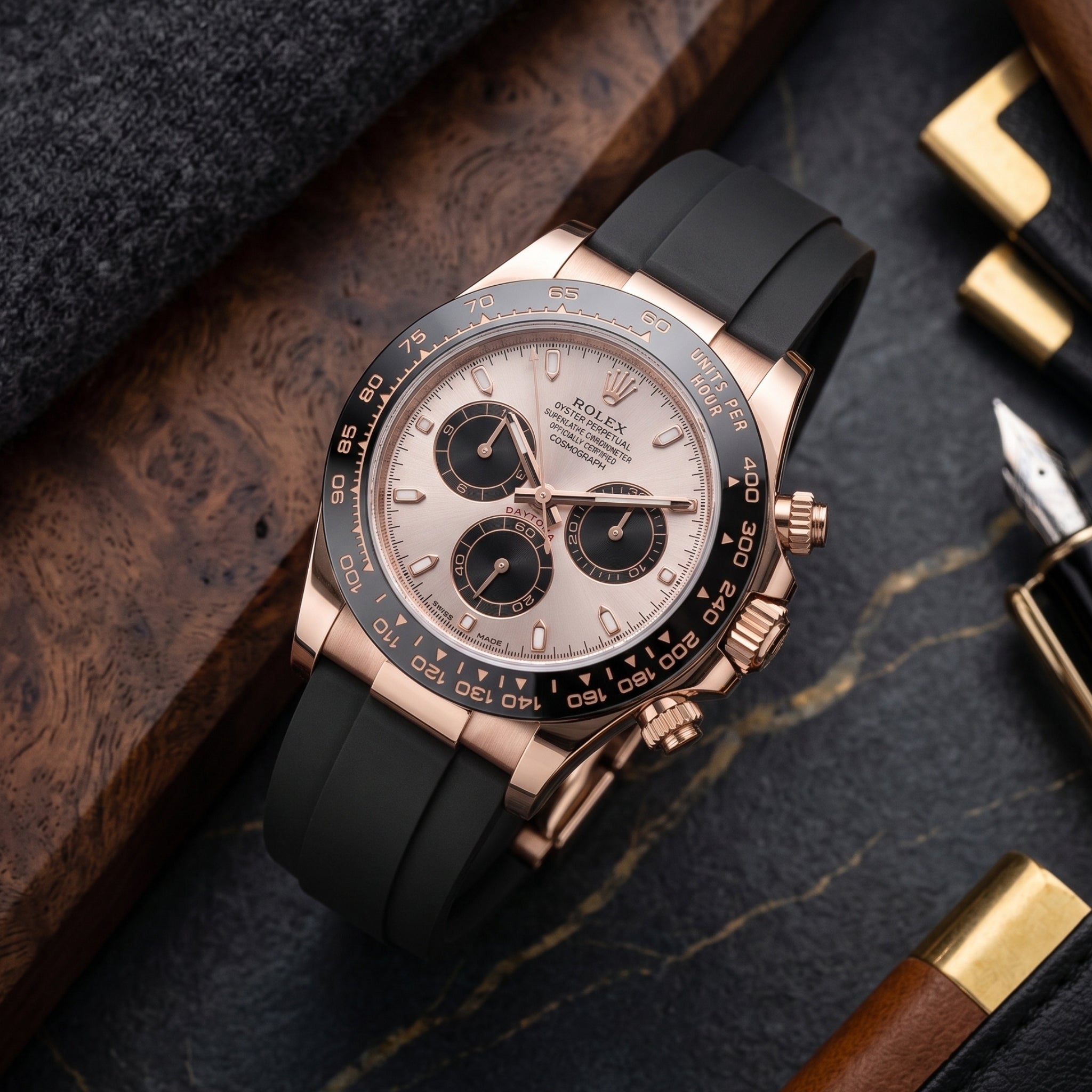 Schwarzes FKM-Kautschukarmband für Rolex Oysterflex – Daytona, Yacht-Master & Sky-Dweller - Helvetus